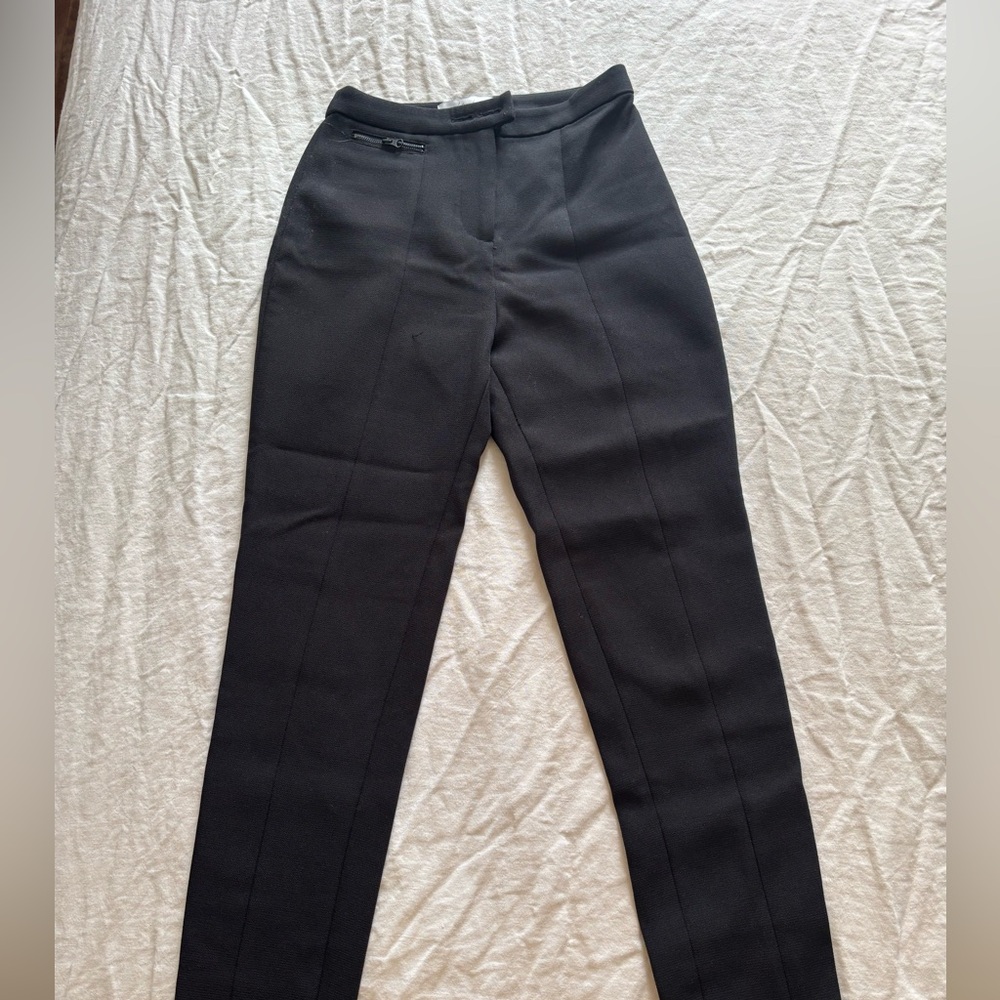 L'Academie Straight Leg Flat Front High Rise Crop Trouser Pants Black
